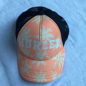 Men’s Hurley orange and black mesh baseball hat.